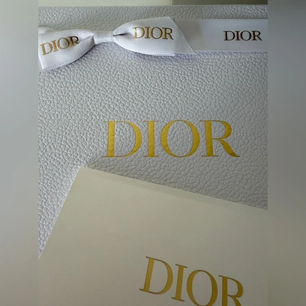 Dior Luxury Gift Box Set White Textured Presentation Box w/ Ribbon & Card New
